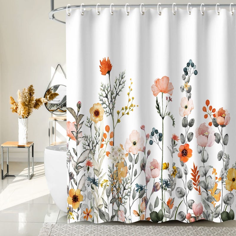 LIVILAN Floral Shower Curtain for Bathroom - Colorful Wildflower Fabric Curtain with 12 Hooks, Decorative, Machine Washable, 72" W x 84" H - Image 3